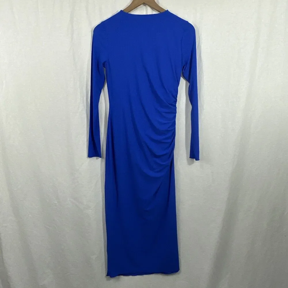 Sweaty Betty Shayla Ruched Long Sleeve Midi Dress Electric Blue Womens S Sculpt - Picture 2 of 16